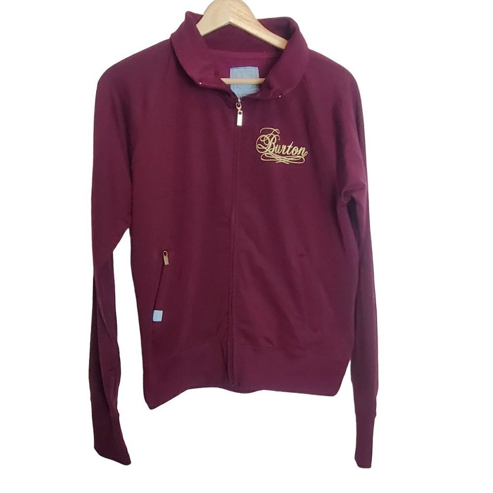 BURTON Large Full zip Track jacket Burgundy Gold Logo Ski Snowboard Activewear